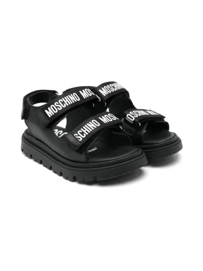 Moschino Kids' Leather Sandals In Black