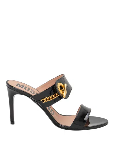 Moschino Leather Sandals In Black