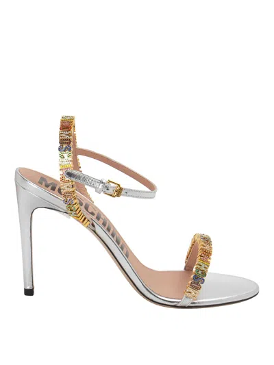 Moschino Leather Sandals In Silver