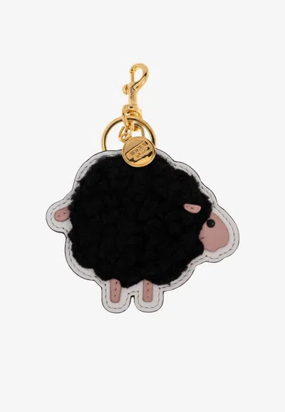 Moschino Leather Sheep Charm Keychain In Black