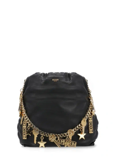 Moschino Leather Shoulder Bag In Black
