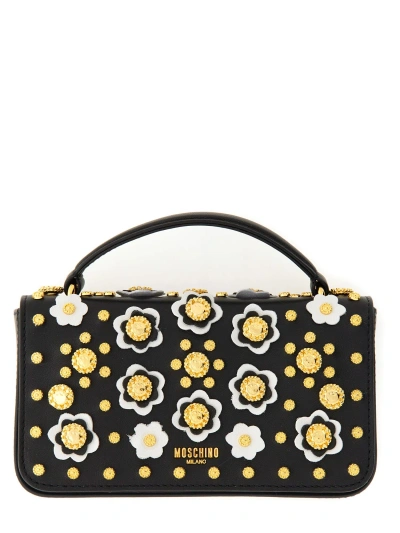 Moschino Leather Shoulder Bag In Nero