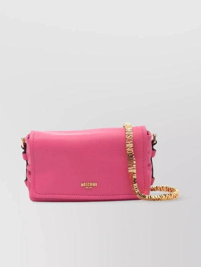 Moschino Leather Shoulder Bag With Adjustable Strap In Purple