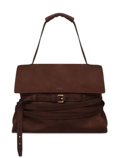 Moschino Leather Shoulder Bag With Belt In Brown