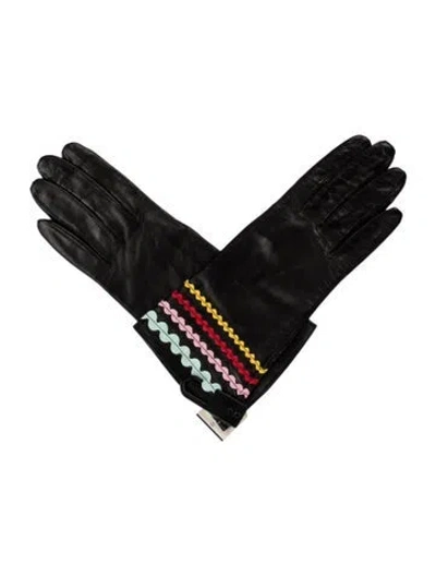 Pre-owned Moschino Leather Silk Lined Gloves In Black