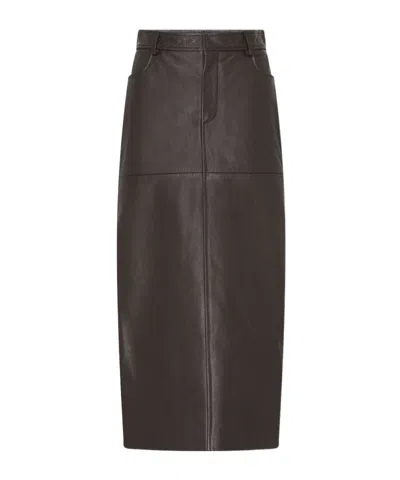 Moschino Leather Skirt In Brown