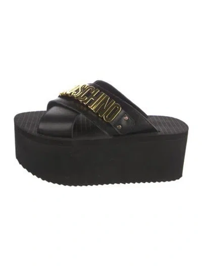 Pre-owned Moschino Leather Slides In Black