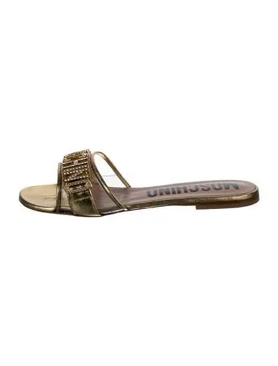 Pre-owned Moschino Leather Slides In Gold
