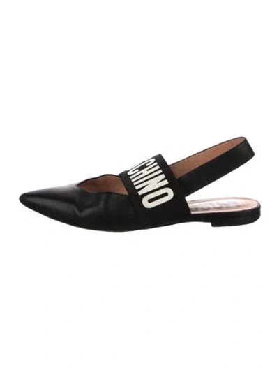 Pre-owned Moschino Leather Slingback Flats In Black