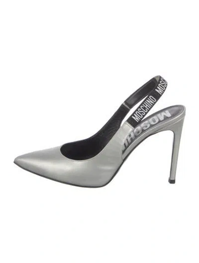Pre-owned Moschino Leather Slingback Pumps In Silver