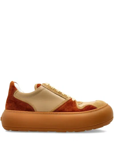 Moschino Leather Sneakers In Brown