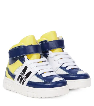 Moschino Kids' Leather Sneakers In Multicoloured