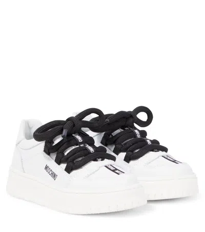 Moschino Kids' Leather Sneakers In White