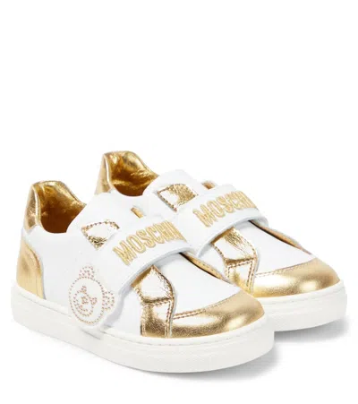 Moschino Kids' Leather Sneakers In White