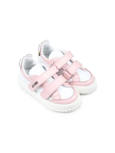 Moschino Kids' Leather Sneakers In White