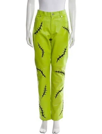 Pre-owned Moschino Leather Straight Leg Pants In Green