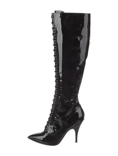 Pre-owned Moschino Leather Studded Accents Boots In Black