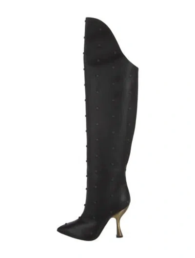 Pre-owned Moschino Leather Studded Accents Boots In Black
