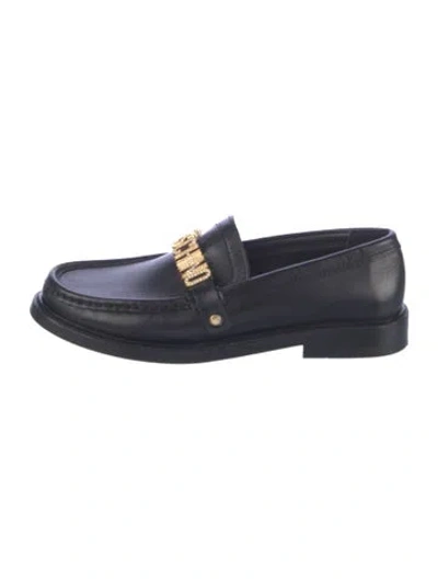 Pre-owned Moschino Leather Studded Accents Loafers In Blue