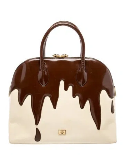Pre-owned Moschino Leather Top Handle Bag In Neutral