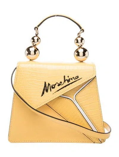 Pre-owned Moschino Leather Top Handle Bag In Yellow