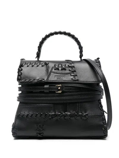 Moschino Leather Tote Bag In Black