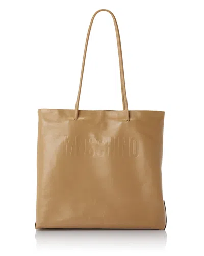 Moschino Leather Tote Bag In Beige