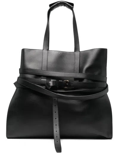 Moschino Leather Tote Bag In Black