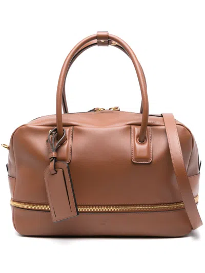 Moschino Leather Tote Bag In Brown