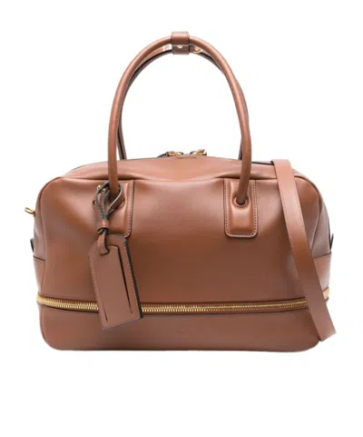Moschino Leather Tote Bag In Camel Brown