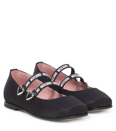 Moschino Kids' Leather-trimmed Ballet Flats In Black