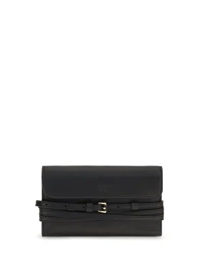 Moschino Leather With Buckle Wrap Wallet In Black