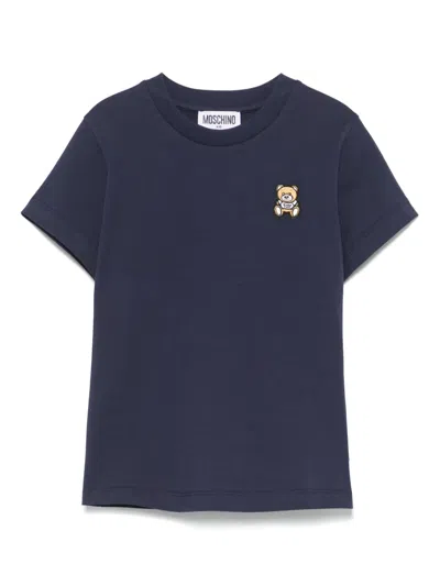 Moschino Kids' Leo Teddy-patch T-shirt In Blue