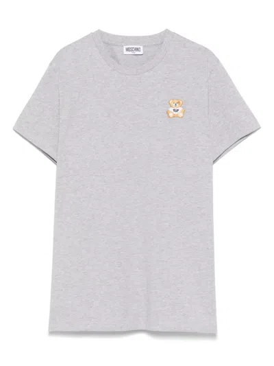 Moschino Kids' Leo Teddy-patch T-shirt In Grey
