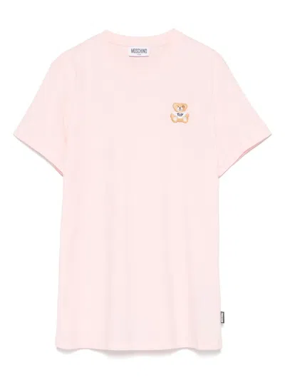 Moschino Kids' Leo Teddy-patch T-shirt In Pink