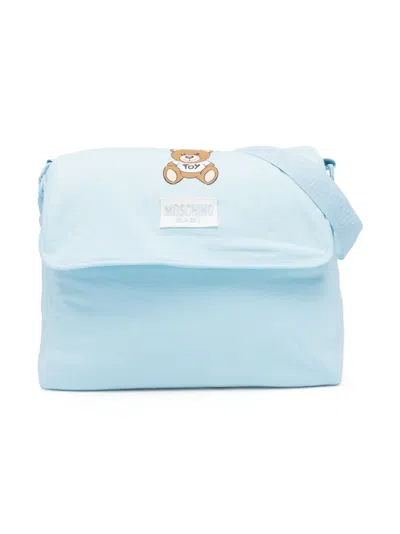 Moschino Leo Teddy-print Cotton Changing Bag In Blue