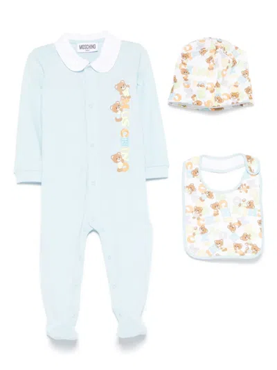Moschino Babies' Leo Teddy-print Pajamas Set In Blue