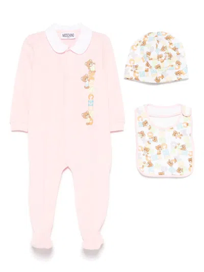 Moschino Babies' Leo Teddy-print Pajamas Set In Pink