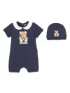Moschino Leo Teddy-print Romper In Blue