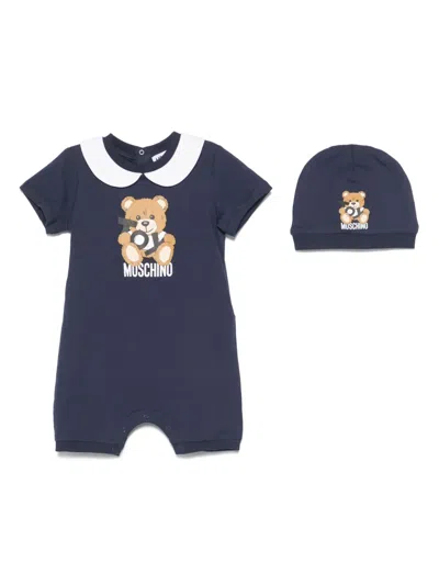 Moschino Babies' Leo Teddy-print Romper In Blue