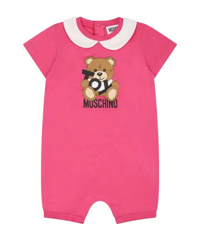 Moschino Kids' Leo Teddy-print Romper In Pink