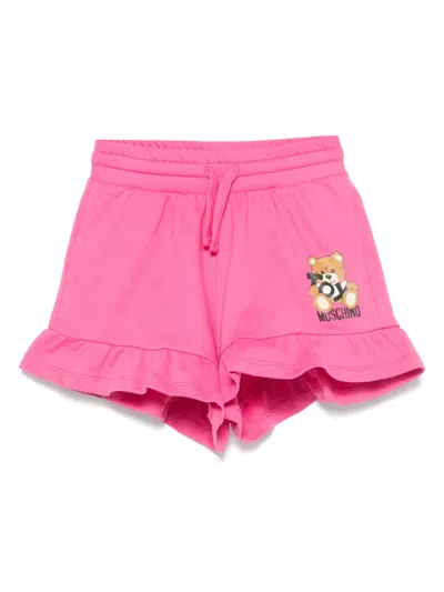 Moschino Kids' Leo Teddy-print Shorts In Pink