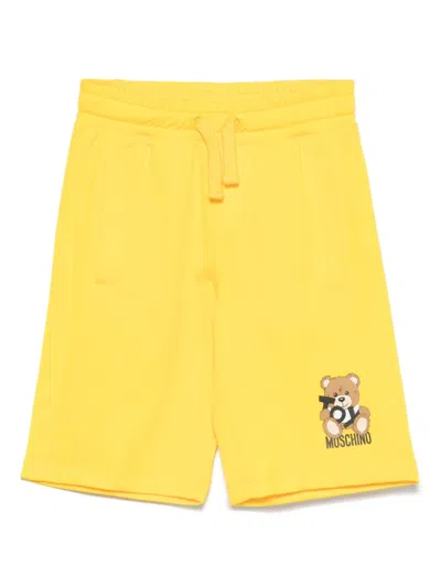 Moschino Kids' Leo Teddy-print Shorts In Yellow