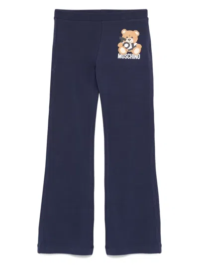 Moschino Kids' Leo Teddy-print Sweatpants In Blue