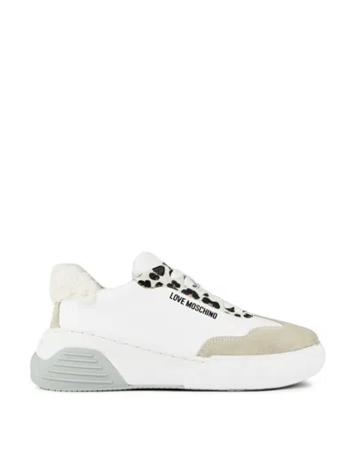 Moschino Leopard Detail Chunky Sneakers In White