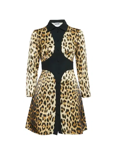 Pre-owned Moschino Leopard-pattern Mini Dress In Brown