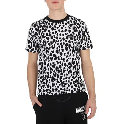 Moschino Leopard Print Cotton Logo T-shirt In Black
