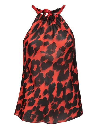 Pre-owned Moschino Leopard-print Halterneck Top In Red