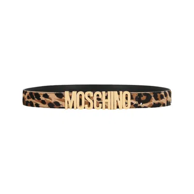 Pre-owned Moschino Leopard Print Logo Belt 'fantasy Print Beige' | Tan | Women's Size 75