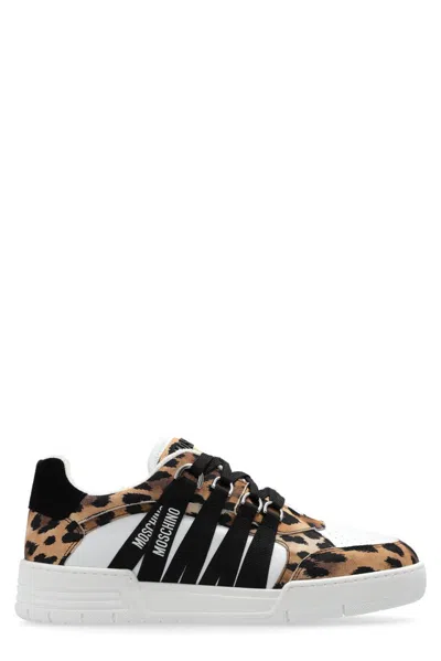 Moschino Streetball Leopard Print Low-top Sneakers In Beige
